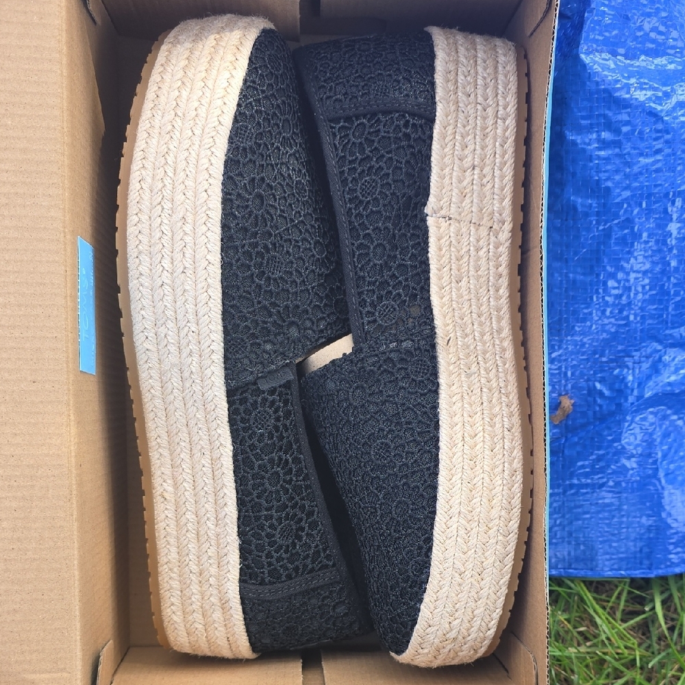 Toms Black Crochet Platform Espadrilles